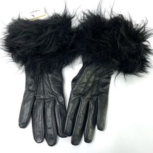 UGG Black Leather Gloves NEW With Fur Trim Black NEW Size S
